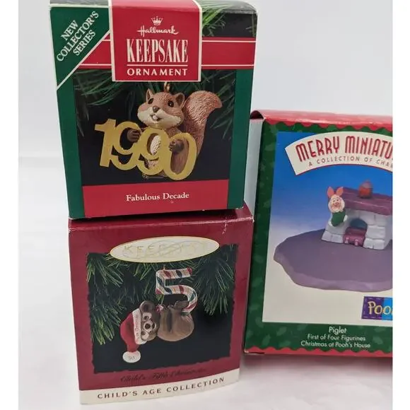 Hallmark Ornaments Keepsake Vintage Age Collection Chipmunk Pooh Piglet W/Boxes - Picture 4 of 12